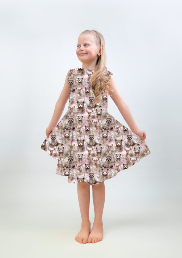 Silmu lasten mekko, Forest animals pink